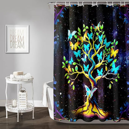AILONEN Tree of Life Shower Curtain for Bathroom,Galaxy Starry Glowing Tree of Life Bath Curtain,Colorful Tree Shower Curtain Waterproof with 12 Plastic Hooks for Boys Girls Adults 36" W*72" H