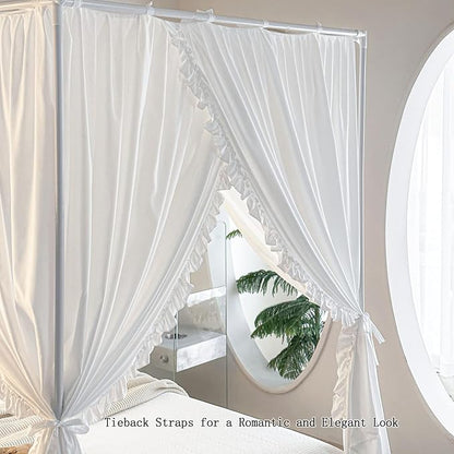 AIKASY Princess Canopy Bed Curtains with Top Ties - Windproof & Lightproof for Girls' Adult Bedroom Decor | Bed Canopy Drapes (Queen,White)