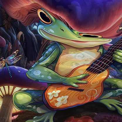 AILONEN Frog Mushroom Shower Curtain,Guitar Frog Amphibious Animal Waterproof Fabric Bath Curtain for Kids Girls,Boho Magic Mushroom Shower Curtain Set for Bathroom with Hooks,48" W*72" H