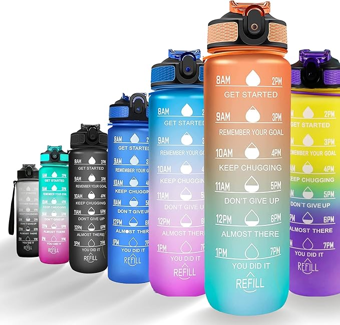 Leakproof Water Bottle with Straw & Lid - 32oz Motivational BPA Free Water Bottle with Time Markings & Straw Lid for Sports & Outdoors - Ensure Hydration with Leakproof Bottle and Straw