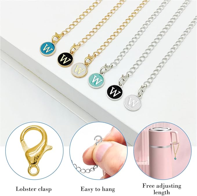 6PCS Letter Charm Accessories for Stanley Cup, Name ID Letter Handle Charm for Stanley Handle Identification Letter Pendant Handle Decoration for Stanley Tumbler Charms (Letter W)