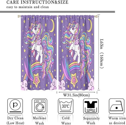 Unicorn Curtains Fantasy Star Moon Cartoon Theme Curtains Cute White Unicorn Rainbow Design Printed Curtains Boys Girls Room Curtains 63x63 Inch 2 Panels