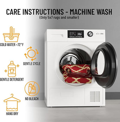 Machine Washable Elegant Trellis Design Non-Slip Rubberback 2x5 Traditional Runner Rug for Hallway, Kitchen, Bedroom, Entryway, 20" x 59", Red