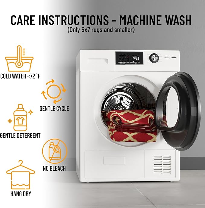 Ottomanson Machine Washable Elegant Trellis Design Non-Slip Rubberback 2x7 Traditional Runner Rug for Hallway, Kitchen, Bedroom, Living Room, 1'10" x 7', Red