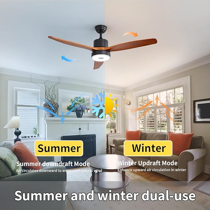 52 Inch Wood Ceiling Fan with RGB Dimming LED Light,with Music Bluetooth Speaker,Remote Control,3-Speed Regulation, Reversible Motor,Timing,for Living Room,Bedroom,Restaurant,Outdoor