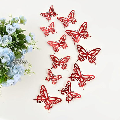 72Pcs 3D Butterfly Wall Decor 3 Sizes 3 Styles, Butterfly Decorations Party Birthday Cake Decoration, Removable Butterfly Wall Stickers for Kids Nursery Wedding Bedroom Room Decor(Red)