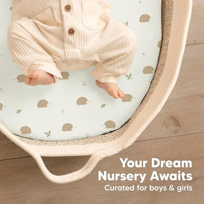 2-Pack Baby Bassinet Sheets Girl,Boy-Viscose Derived from Bamboo Fitted Bassinet Sheets Compatible with Halo Bassinest Swivel Sleeper,Baby Delight,Graco Bedside Bassinet Mattress Sheet(Nibbles/Bruce)