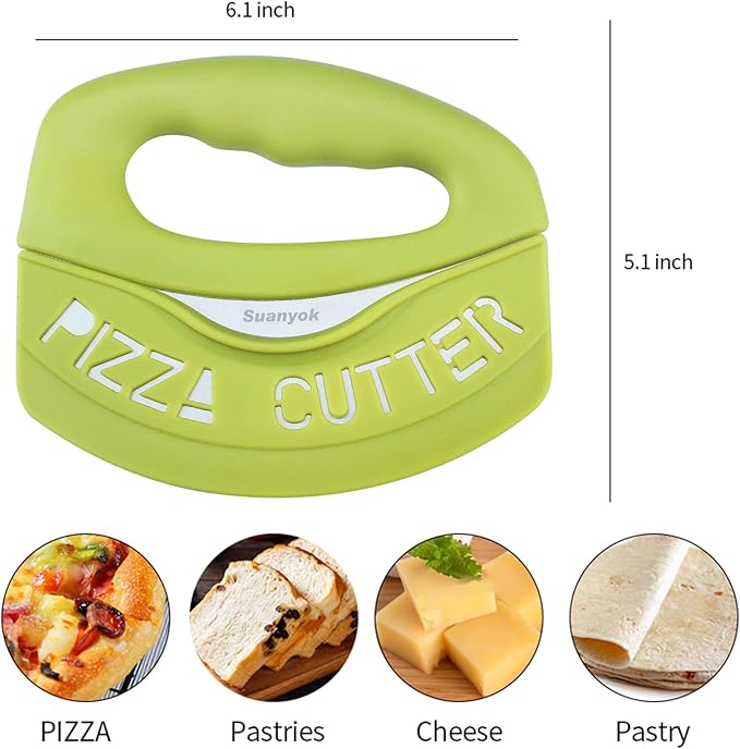 Premium Pizza Cutter Food Chopper-Super Sharp Stainless Steel Pizza Cutters Rocker/Slicer/Blade/Knife with Cover Multi Function Kitchen Tools,Dishwasher Safe(Green)