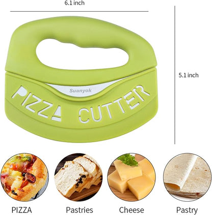 Premium Pizza Cutter Food Chopper-Super Sharp Stainless Steel Pizza Cutters Rocker/Slicer/Blade/Knife with Cover Multi Function Kitchen Tools,Dishwasher Safe(Green)