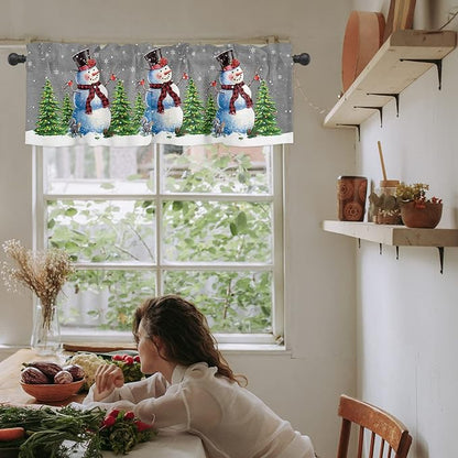Christmas Snowman Kitchen Curtains Valances for Windows Winter Holidays Cardinal White Snowflake Rod Pocket Window Treatment for Kitchen /Living Room/Bedroom/ Bathroom,60" X 18" -1 Panel, Gray