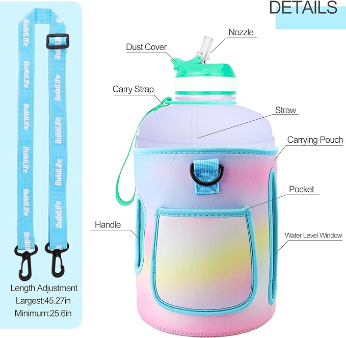 QuiFit Motivational Gallon Water Bottle - with Straw & Time Marker BPA Free Large Reusable Sport Water Jug with Handle for Fitness Outdoor Enthusiasts Leak-Proof