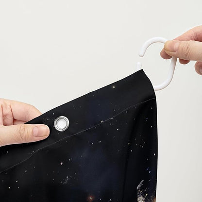 AILONEN Leopard Shower Curtain for Bathroom, Black Panther Bathroom Curtain,Galaxy Starry Planet Space Bath Curtain 48" W*72" H Polyester Waterproof Wildlife Bathroom Curtain with 12 Hooks