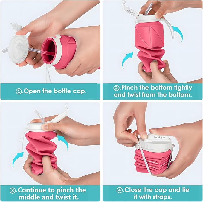 690ML Collapsible Water Bottles Reusable Leak Proof Silicone Water Bottle BPA Free Durable Foldable Sports Bottles & straw 23oz Lightweight Bottle for Gym Hiking Biking Camping Travel Bottle