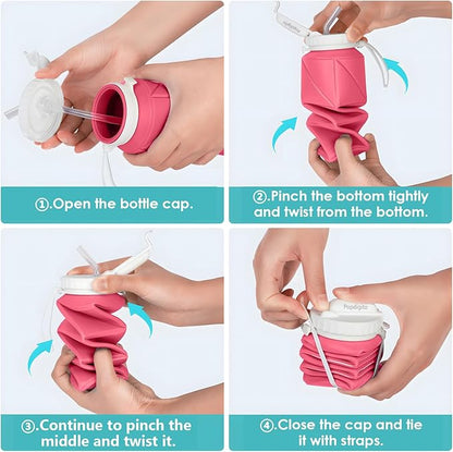 690ML Collapsible Water Bottles Reusable Leak Proof Silicone Water Bottle BPA Free Durable Foldable Sports Bottles & straw 23oz Lightweight Bottle for Gym Hiking Biking Camping Travel Bottle