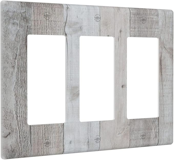 Rustic Grey Wood Shiplap 3 Gang Rocker Light Switch Plate Vintage Country Triple Decora Outlet Wall Plate Cover Faceplate Decorative Switchcovers GFCI for Farmhouse Bathroom Livingroom Bedroom Decor
