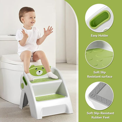 Toddler Step Stool for Bathroom Sink and Potty Training Durable Anti-Slip,Anti-Tip A-Frame,10-Second Assembly, 2-Step Potty Stool with Wide Steps,CPC Certified for Safe and Kids Easy Hand Washing