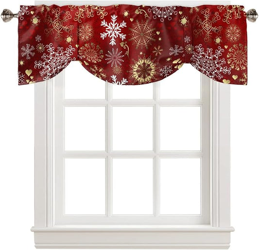 Christmas Blackout Tie Up Valance Curtains for Kitchen Windows Snowflake Pattern Window Toppers Balloon Shades for Living Room/Bathroom/Bedroom,1 Panel,54" X 18" Gold White