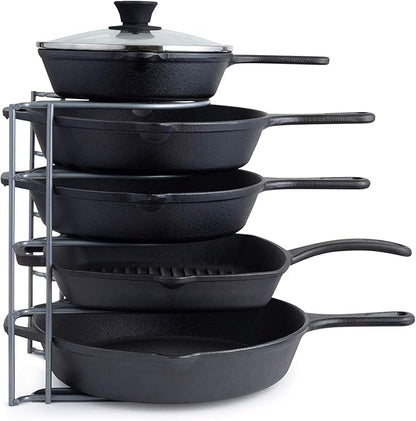 Cuisinel Pots and Pans Organizer Rack for Cast Iron Skillets, Griddles - Heavy Duty, Holds Up to 50 LBS- Horizontal/Vertical Use - Durable Steel Construction - Grey 12.2"-Inch - No Assembly Required