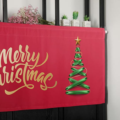 Vandarllin Merry Christmas Kitchen Curtains Valances for Windows Christmas Tree Rod Pocket Window Treatment for Kitchen/Living Room/Bedroom/Bathroom,42" X 12" -1 Panel, Winter Holidays