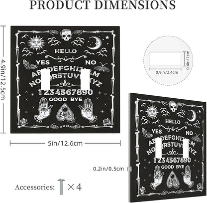 Black Witchy Skeleton Skull Gothic Sun Moon Double Toggle Novelty Light Switch Covers Decorative Unique 2 Gang Wall Plate Dual Electrical Faceplate Switchplate for Bathroom Living Room Decor