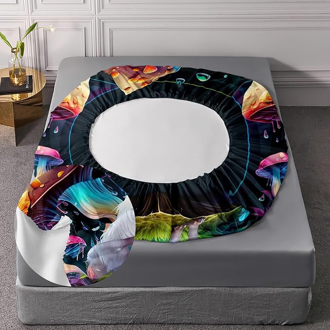 AILONEN White Wolf Fitted Sheet Set Twin XL Size, Cartoon Mushroom and Cute Wolf Bed Sheet Set,3 Pieces Rain Mushroom Fitted Sheet with 2 Pillowcases for Boys Girls