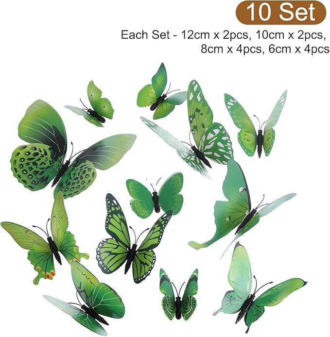 uxcell 120Pcs 3D Beautiful Butterfly Removable DIY Wall Stickers for Bedroom Living Room TV Background Decorations, Green
