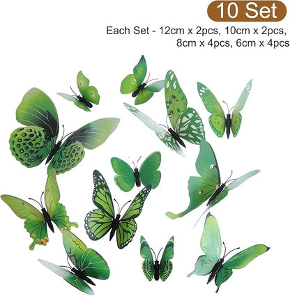 uxcell 120Pcs 3D Beautiful Butterfly Removable DIY Wall Stickers for Bedroom Living Room TV Background Decorations, Green