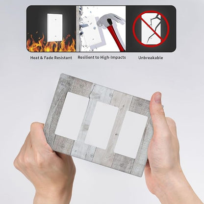 Rustic Grey Wood Shiplap 3 Gang Rocker Light Switch Plate Vintage Country Triple Decora Outlet Wall Plate Cover Faceplate Decorative Switchcovers GFCI for Farmhouse Bathroom Livingroom Bedroom Decor