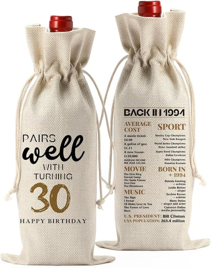 30th Birthday Gifts Women Men, Best Gifts for 30 Year Old Man Mom Dad Friends Wine Gift Bag, Wine Accessories Gifts Anniversary 30th Birthday Decorations Wine Bag Wine Bags for Wine Bottles Gifts