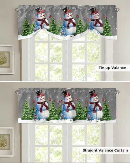 Christmas Snowman Blackout Tie Up Valance Curtains for Kitchen Windows Winter Holidays Cardinal White Snowflake Window Toppers Balloon Shades for Living Room/Bathroom/Bedroom,1 Panel,42" X 18" Gray