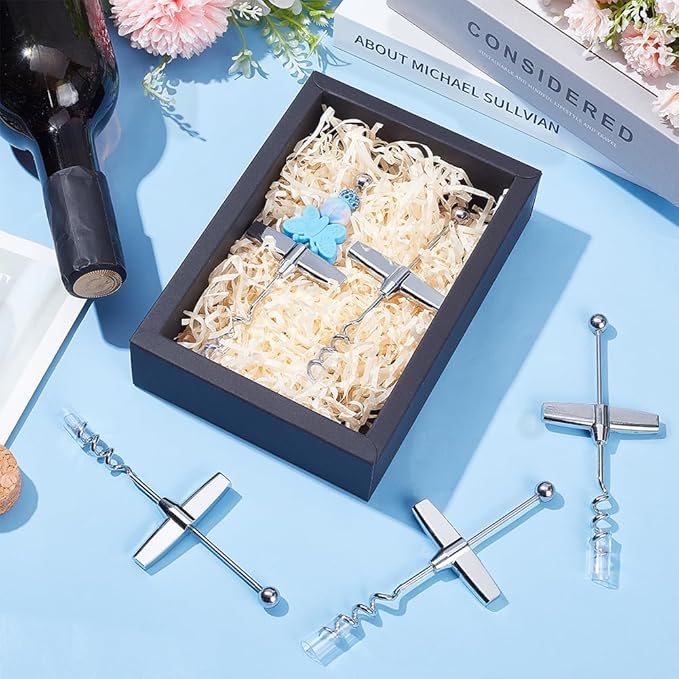 PLIGREAT 6 PCS Beaded Wine Bottle Opener Beadable Bottle Opener Wine Cork Remover Travel Corkscrew Beaded Opener for Wine Bottles Kitchen Bar Restaurant Wedding DIY Favor Beverage Gifts