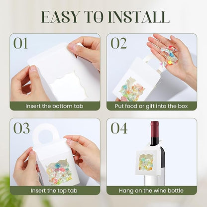 40PCS Wine Bottle Box with Window, Kraft Paper Wine Boxes for Gifts Hanging Wine Treat Box Mini Charcuterie Box Wine Champagne Bottles Gift Boxes Hanger Candy Box for Birthday Party Favor