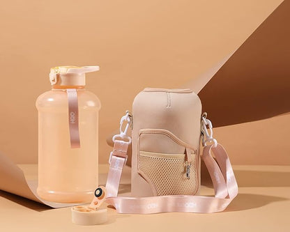 H2O Capsule 2.2L Half Gallon Water Bottle with Storage Sleeve and Removable Straw – BPA Free Large Reusable Drink Container with Handle - Big Sports Jug, 2.2 Liter (74 Ounce), Sandy Beige