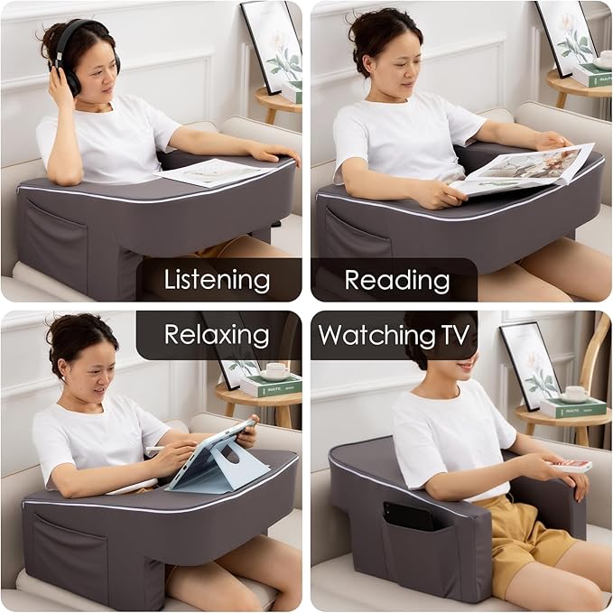 A Nice Night Lap Desk Rest Pillow for Adult,TV Trays Bed Pillow, Memory Foam Rest Pillow for Reading, Working, Playing Switch or Sitting in Bed Sofa Floor,DarkGrey