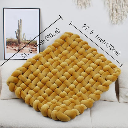 XHJRI Thickened Braided Knot Seat Mat, Knotted Floor Decorative Cushion, Handmade Baby Infant Playing Pad Nursery Rug (27.5 * 31.5 Inch,Yellow Brown)