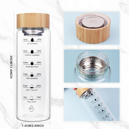 25oz Glass Water Bottle, Leak-Proof, with Stainless Steel Tea Infuser, BPA-Free, Suitable for Office, Car, Gym, and Travel, Reusable, for Hot and Cold Beverages (Circular-25oz)