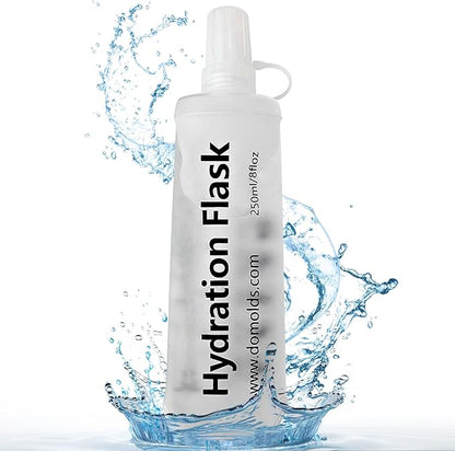 Premium Collapsible Water Bottle-250ml (8.8oz), Portable Soft Flask Water Bottle for Hydration Pack/Running Vest- Folding Water Bottle for Running, Hiking, Cycling (White 250ml)