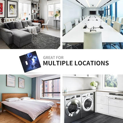 Cute Baby Panda Light Switch Cover Wall Plate Decorative 2 Gang Double Toggle Covers Blue for Kitchens Playrooms Bathrooms Farmhouses 4.5 x 4.5 in