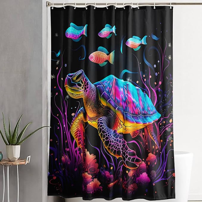 AILONEN Colorful Sea Turtle Shower Curtain for Bathroom,Beautiful Turtle with Fish Bath Curtain for Kids,Boys,Girls,Ocean Animal Theme Waterproof Fabric Shower Curtain Set with Hooks,36" W*72" H