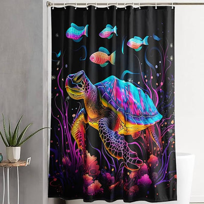 AILONEN Colorful Sea Turtle Shower Curtain for Bathroom,Beautiful Turtle with Fish Bath Curtain for Kids,Boys,Girls,Ocean Animal Theme Waterproof Fabric Shower Curtain Set with Hooks,72" W*78" H