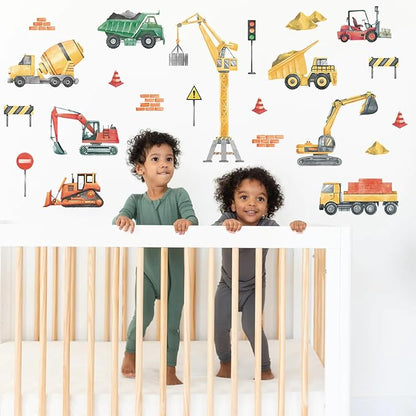 LHIUEM 30PCS Cars Wall Decals Watercolor Trucks Wall Stickers Engineering Vehicle Wall Decor for Kids Gifts Traffic Signal Construction Wall Decals for Boys Room Playroom Bedroom Classroom