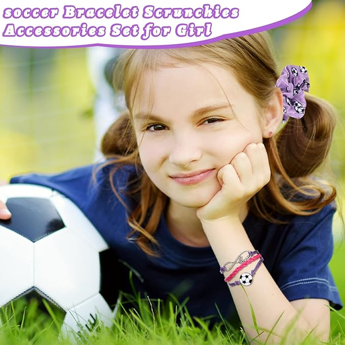 4 Pieces Sports Gifts Set - Hair Scrunchies, Elastic Hair Bands, Ball Charm Bracelet, Zipper Pouch, and Tumbler for Women