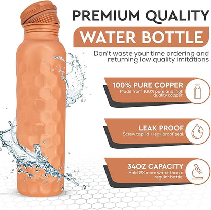 Blue Roses Copper Water Bottle, Copper Vessel For Drinking Water, Lab-Tested & Leak-Proof, Diamond Cut,1 litre