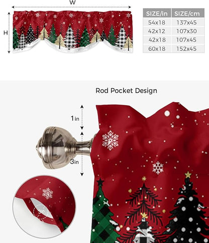 Red Merry Christmas Blackout Tie Up Valance Curtains for Kitchen Windows Green Christmas Tree Window Toppers Balloon Shades for Living Room/Bathroom/Bedroom,1 Panel, 42" X 12",White Snow Forest Winter