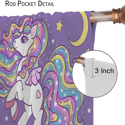 Unicorn Curtains Fantasy Star Moon Cartoon Theme Curtains Cute White Unicorn Rainbow Design Printed Curtains Boys Girls Room Curtains 84x84 Inch 2 Panels