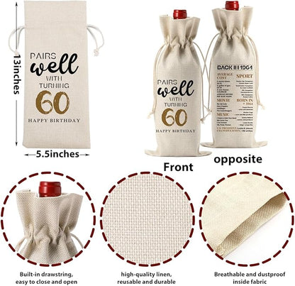 60th Birthday Gifts for Women Men, Cool Gifts for 60 Year Old Woman Grandparents Wine Gift Bag, Wine Accessories Gifts Anniversary 60th Birthday Decorations Wine Bag Wine Bags for Wine Bottles Gifts