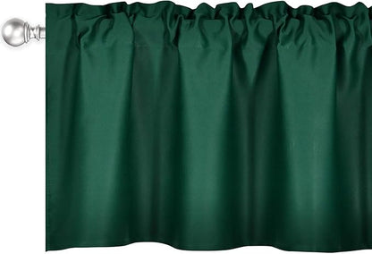 Deep Green Valance for Windows 42x18 Inch Solid Thermal Insulated Blackout Rod Pocket Kitchen Short Curtain Toppers Valance for Bathroom Living Room 1 Panel