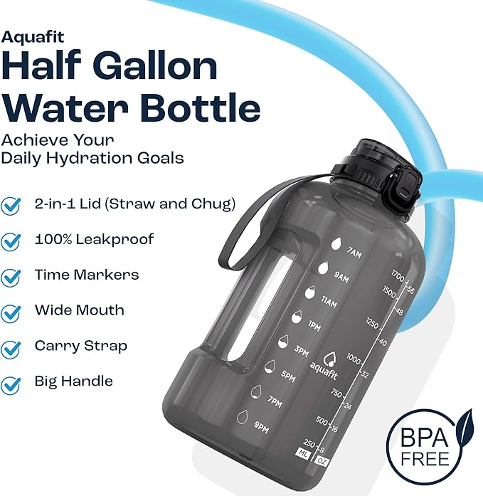 64 oz Water Bottle with Time Marker - BPA Free Half Gallon Water Bottle with Straw - Gym Water Bottle with Handle, Gallon Water Jug, Big Water Bottle, Large Water Bottle (Purple Haze, 2in1 Lid)