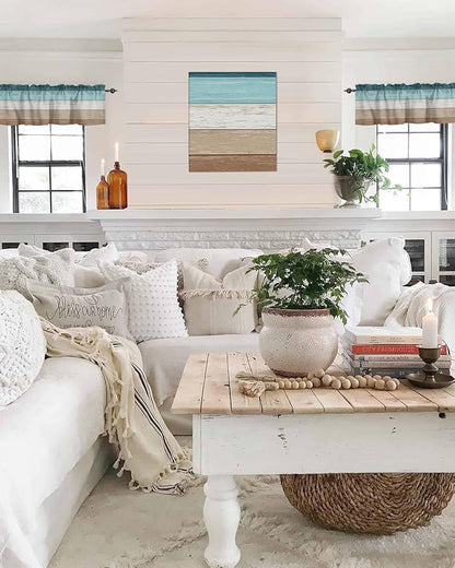 Farmhouse Kitchen Curtains Valances for Windows ,Teal Blue Brown Beach Rod Pocket Country Window Treatment for Kitchen /Living Room/Bedroom/ Bathroom,54" X 18" -1 Panel, Retro Rustic Barn Wood Texture