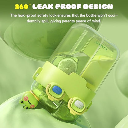 Cute Water Bottle for Kids: 26oz Kawaii Water Bottle for Girls, Funny Bear Water Bottles with Straw and Strap, Dual Compartments Leak-proof Plastic Drinking Cup for School Sport Travel (Pink)